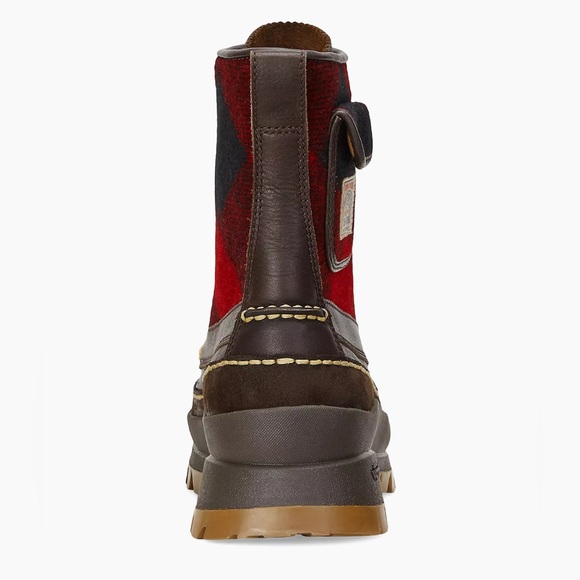 New Logan Leather & Plaid Wool-Blend Boots Polo Ralph Lauren Size 7 Mens - Picture 3 of 4